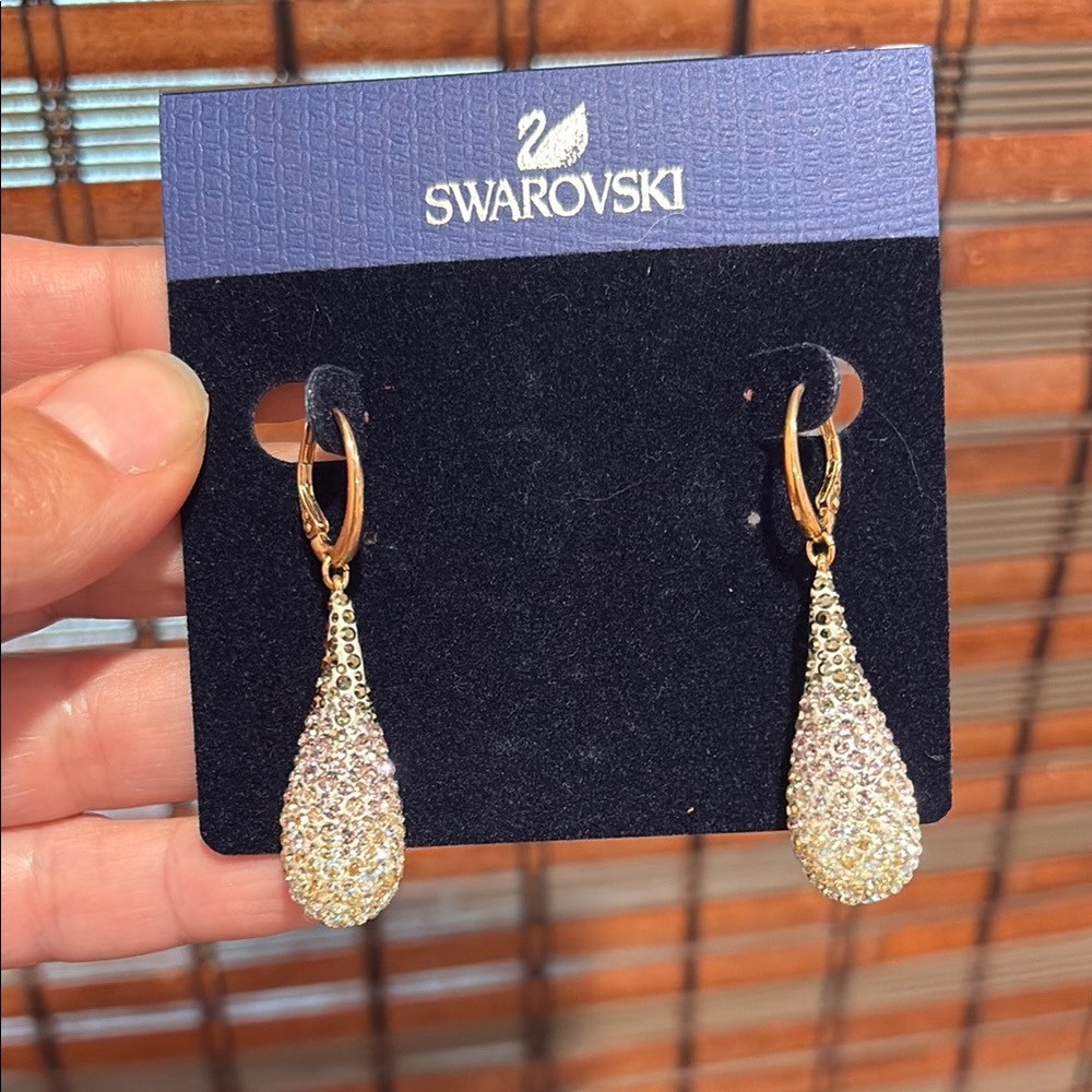 Swarovski Gold and Silver Teardrop Earrings with Crystals